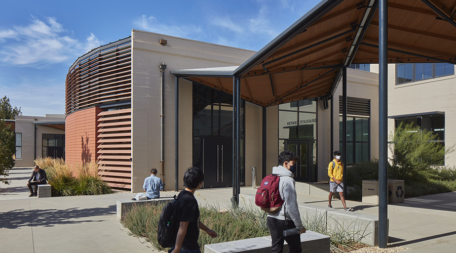 exterior of modern college campus building